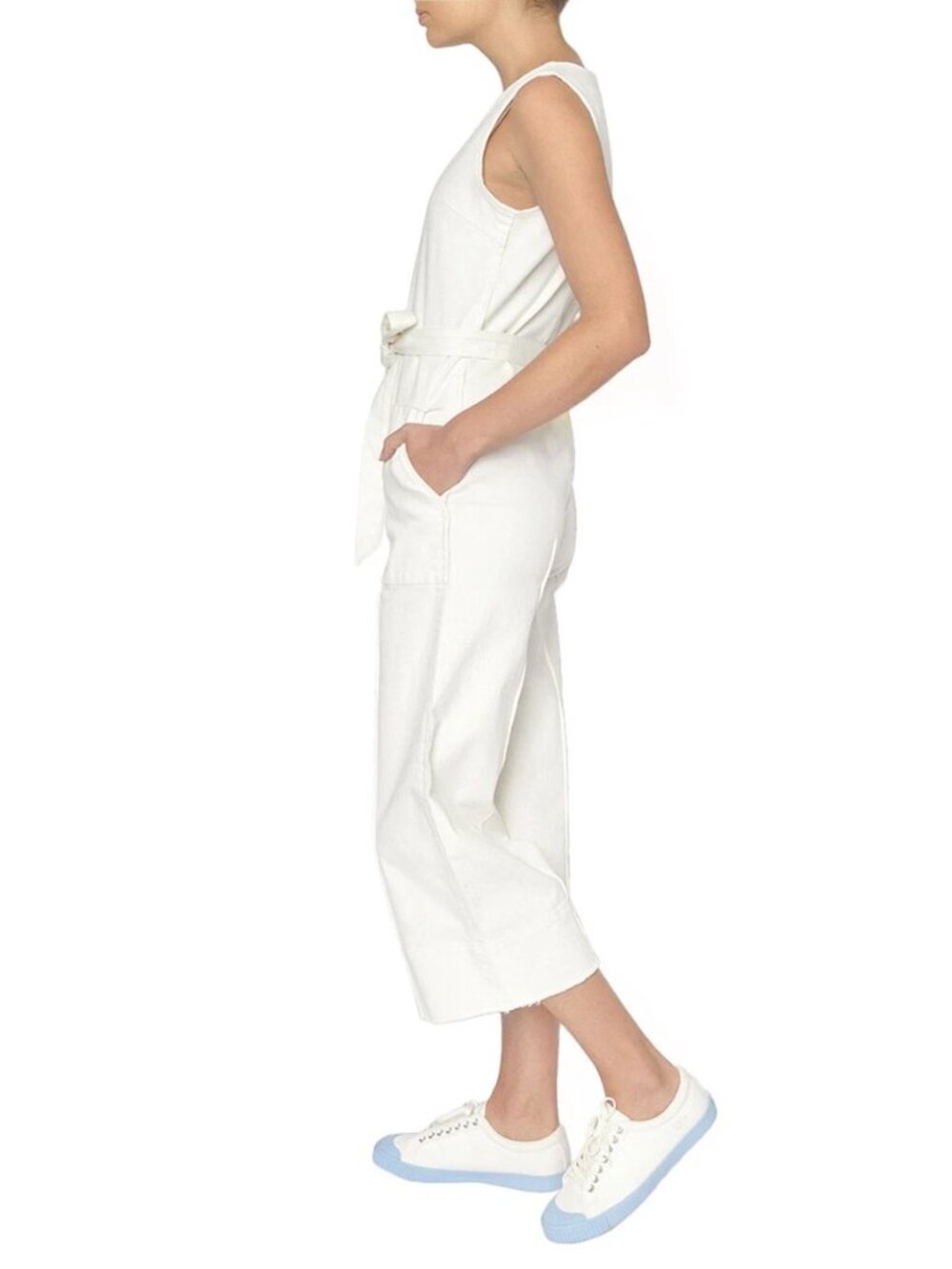 Caara White Cotton Canvas Jumpsuit with Belt - Picture 3 of 4